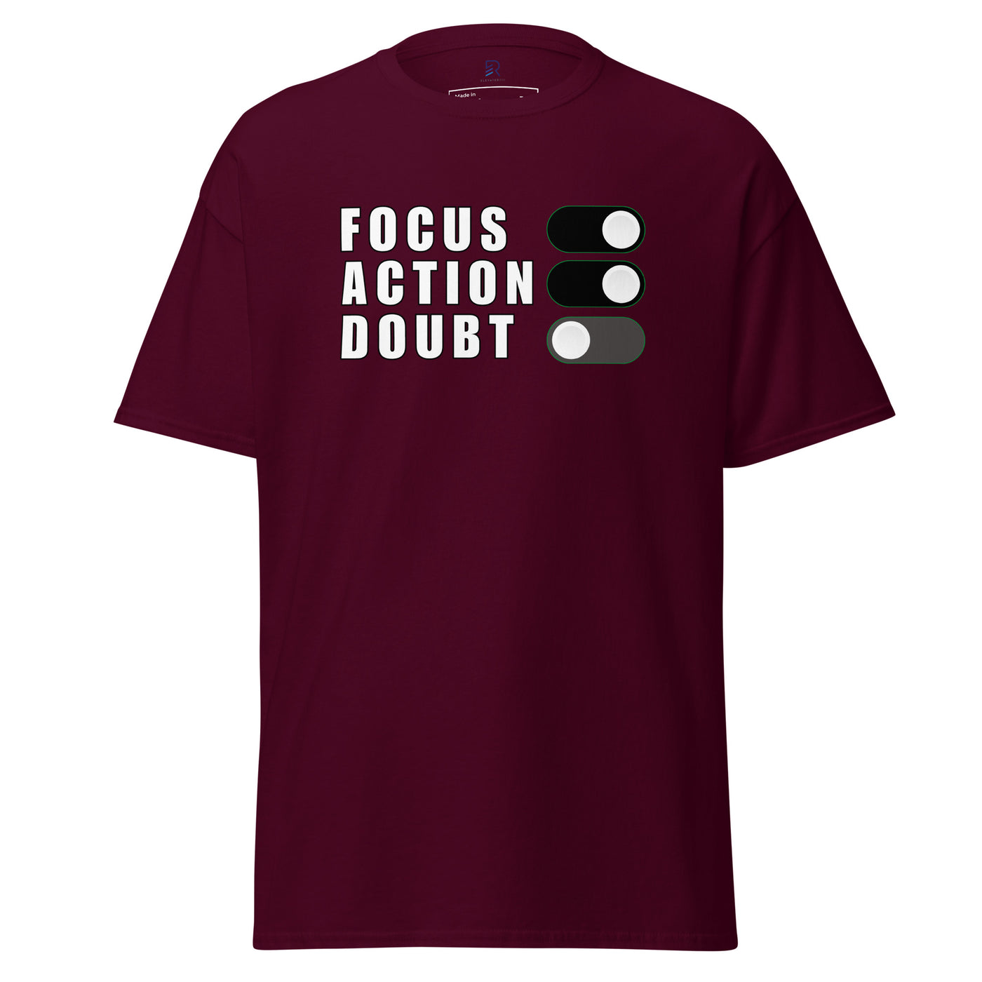 Mens-Classic-Maroon-T-Shirt-Focus-Action-Doubt