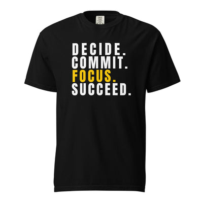 Mens-Garment-dyed-Black-Heavyweight-T-Shirt-Decide-Commit-Focus-and-Succeed