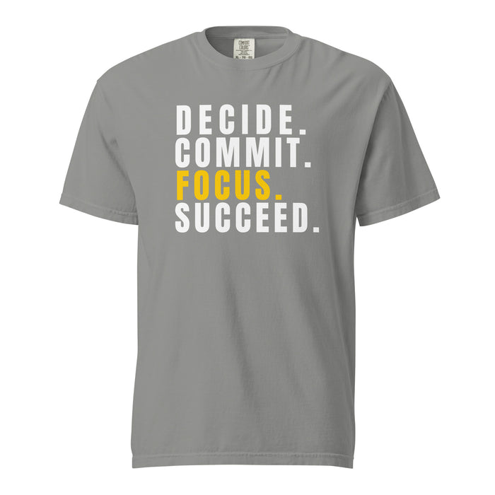 Mens-Garment-dyed-Gray-Heavyweight-T-Shirt-Decide-Commit-Focus-and-Succeed