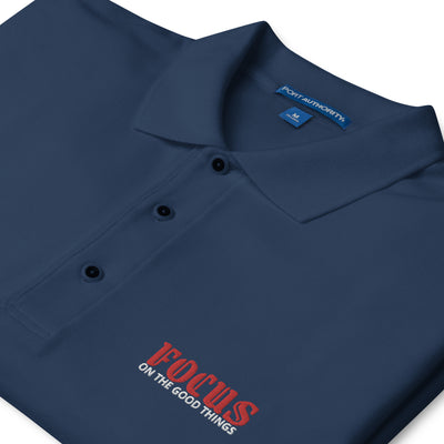 Men's Premium Embroidered Navy Polo Shirt - Focus on the Good Things